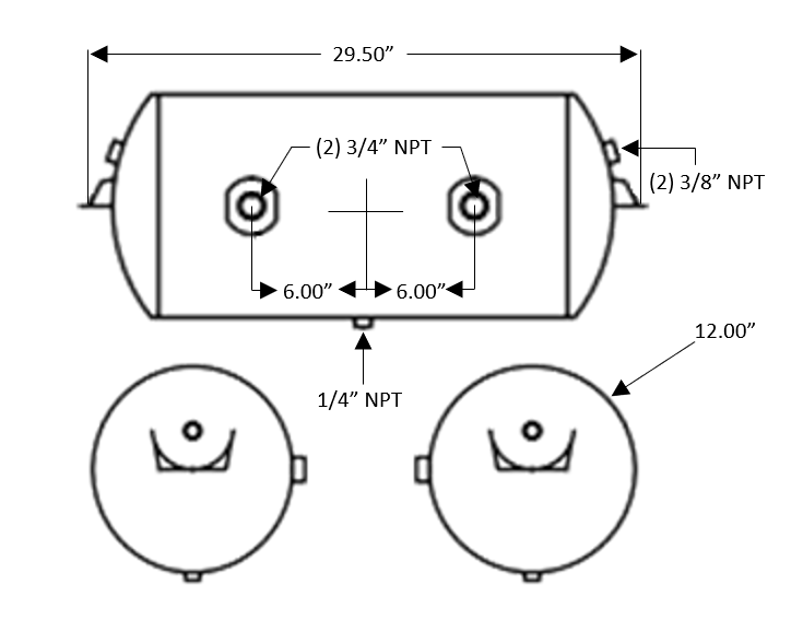 Elite Air Tank - 12" Dia. X 27" Long - 2850 Cubic Inch- Smil | ETP-AT1217