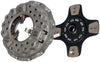 Two clutch plates, one gray and one black with metallic components, on a white background.