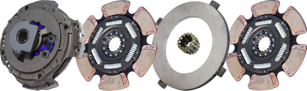 Clutch plates and pressure plate on a white background