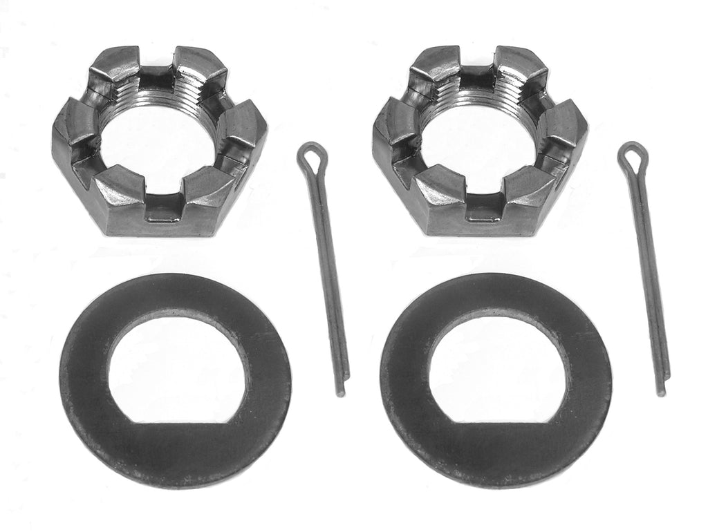 Set of metal washers and nuts on a white background