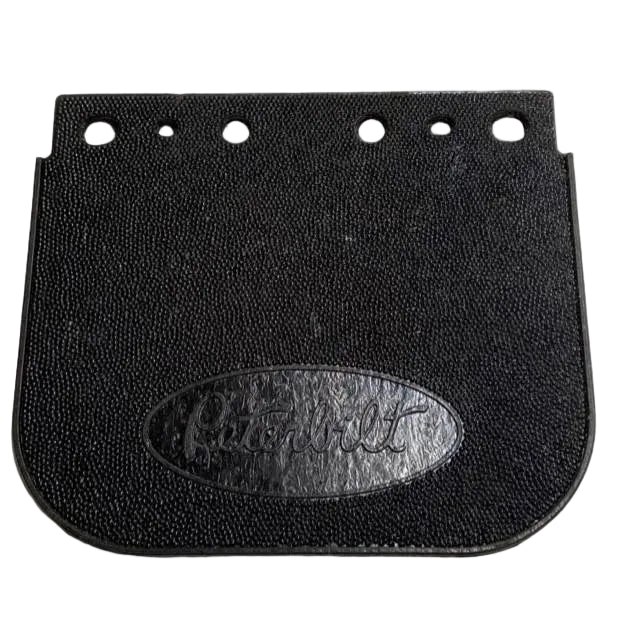 Black rubber mat with a brand logo on a white background