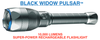 Black Widow Pulsar flashlight with 10,000 lumens on a white background
