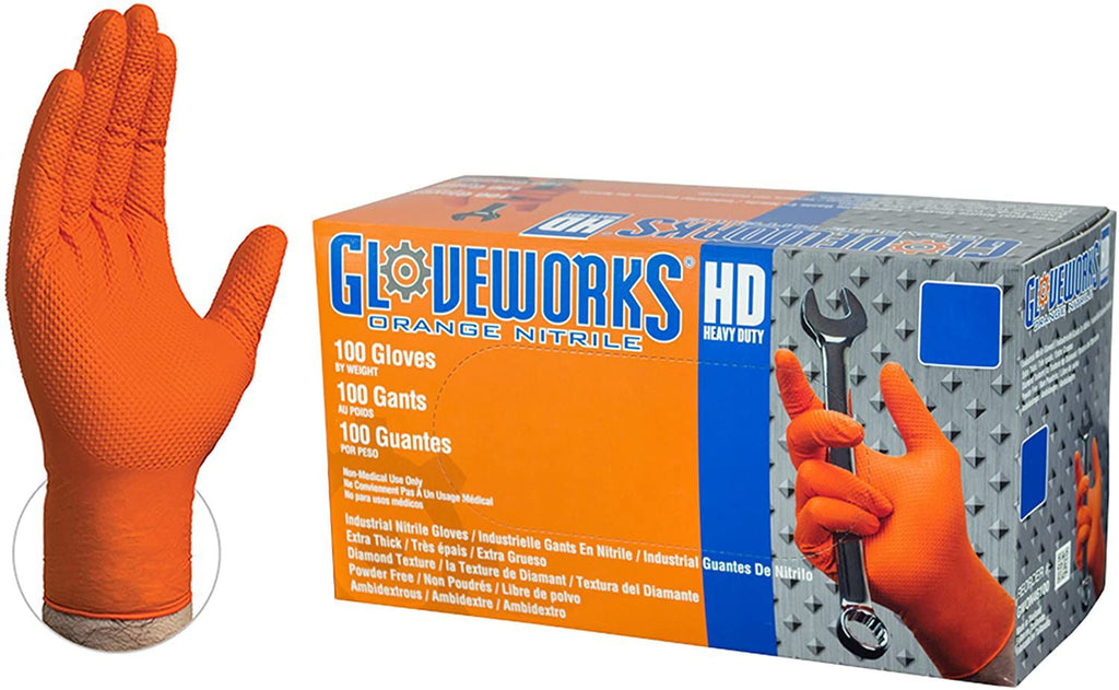 Ammex Heavy Duty Nitrile Orange Gloves Large | GW0N46100